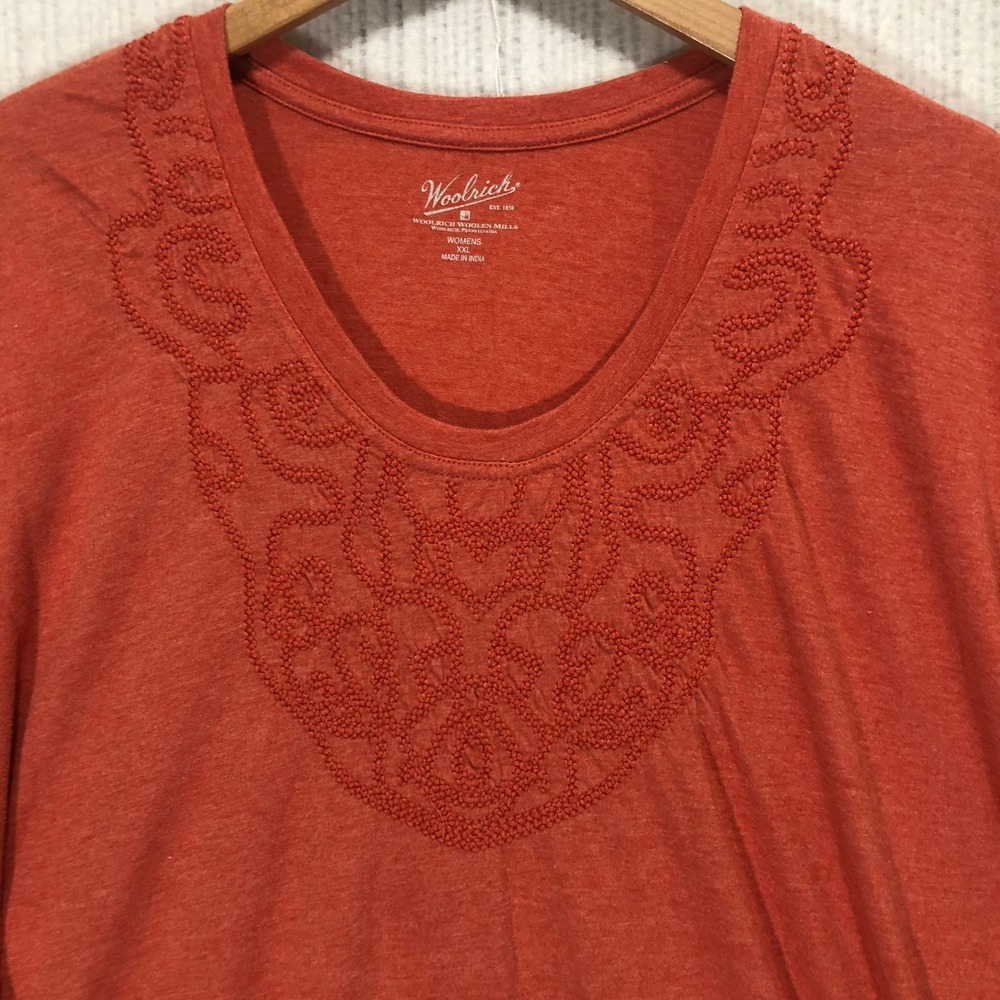 Woolrich Women's XXL Coral T-Shirt Short Sleeve Embellished Neck‎ Casual